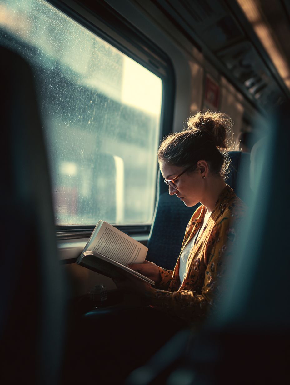 En kvinna läser en bok.